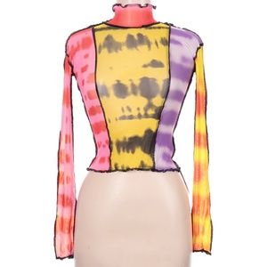 Pink-Yellow Tie Dye Lettuce Mesh Long Sleeves Top S/M/L Available until May 30th